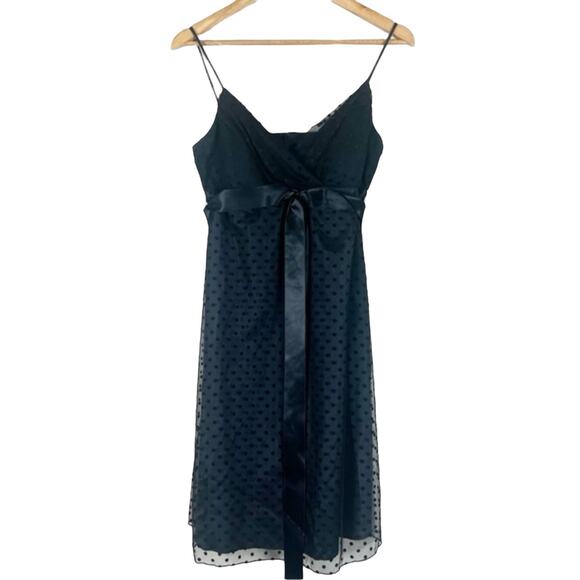 Onyx Nite Black Polka Dot Satin Cocktail Dress Size 8 V-Neck Coquette Whimsigoth - Picture 1 of 5
